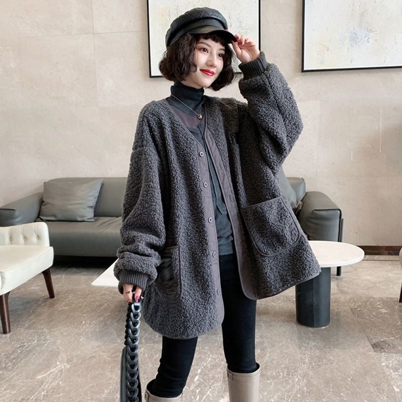 Lamb fleece coat, Oversized, Winter