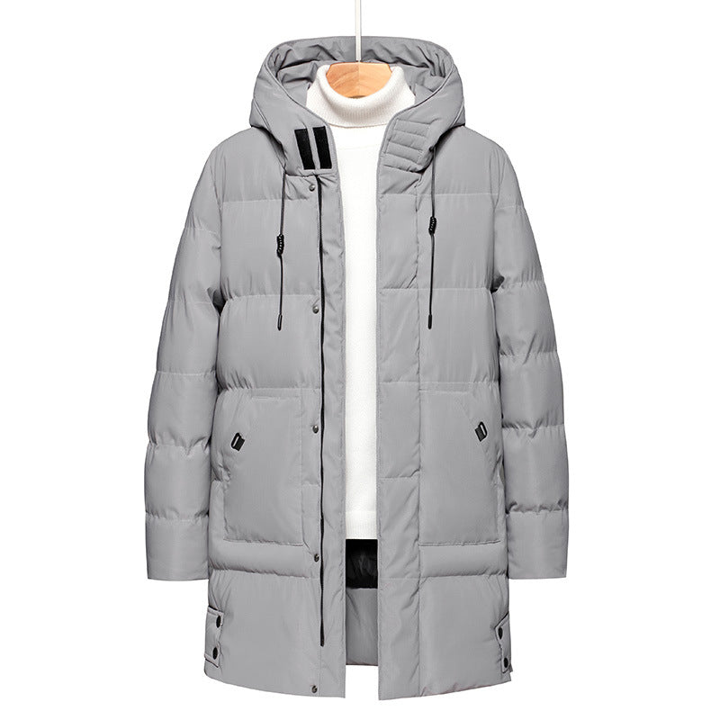 Long men's hooded jacket, insulated, windproof