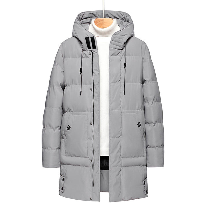 Long men's hooded jacket, insulated, windproof