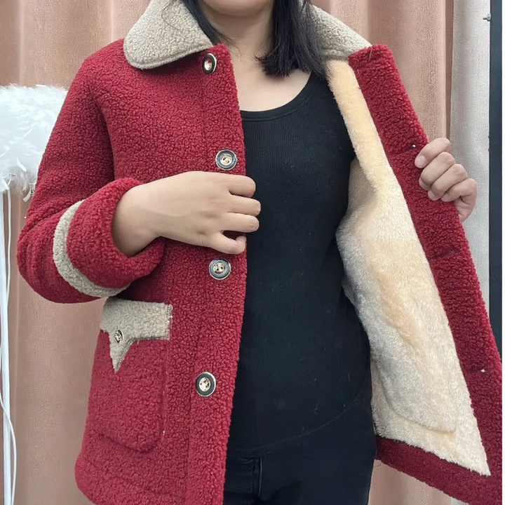 Lamb fleece coat, lined, mid-length, winter
