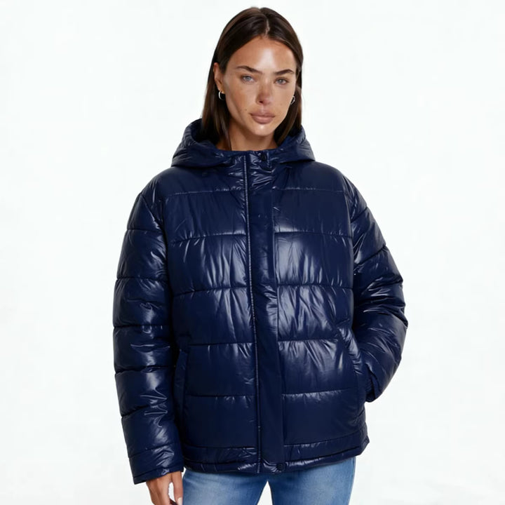 Padded women's hooded jacket in a modern style