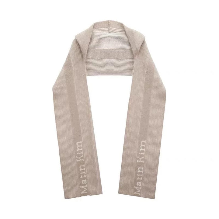 Hooded scarf made of alpaca wool, striped, 192x22 cm