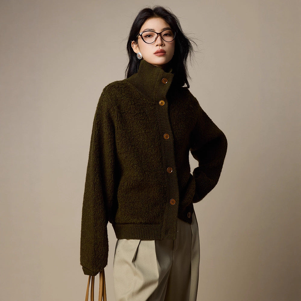 Women's wool cardigan, high-necked