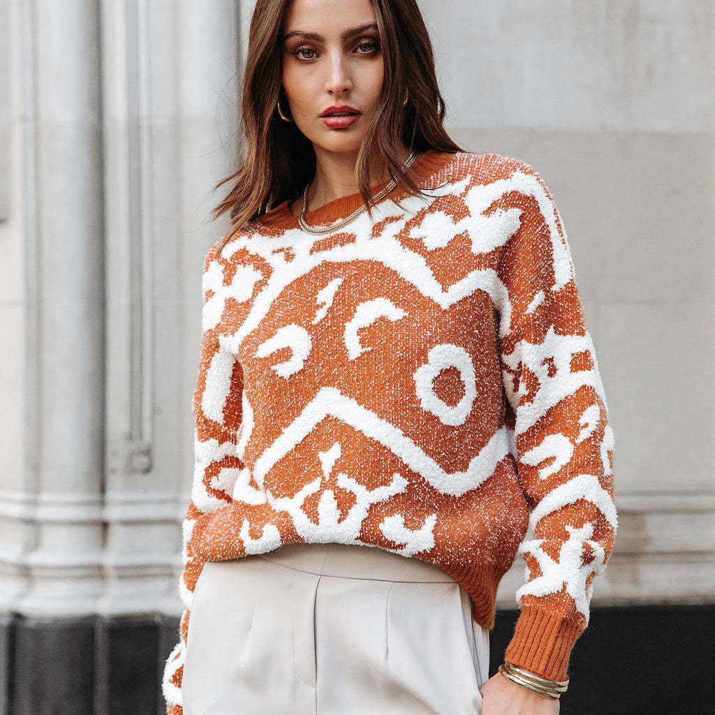 Fashionable women's Christmas sweater, patchwork design
