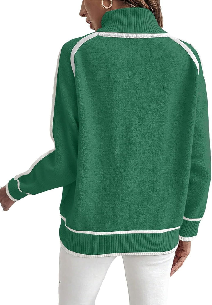 Loose women's knit sweater with high collar
