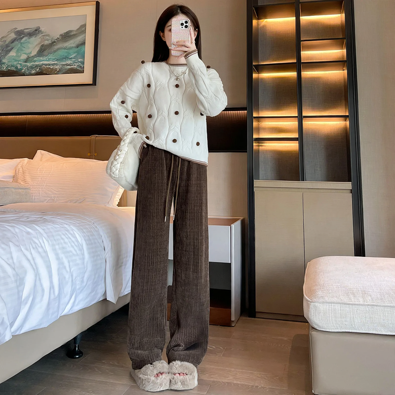 Women's corduroy pants, straight cut, padded