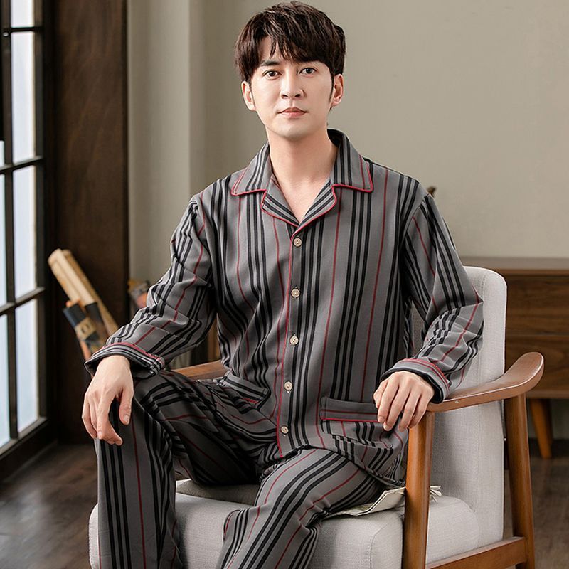 Men's pajamas made of 100% cotton, long-sleeved