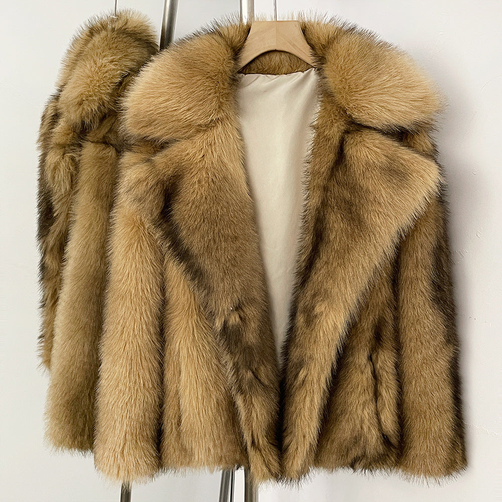 Women's Faux Fur Coat with Lapel Collar, Mid-Length