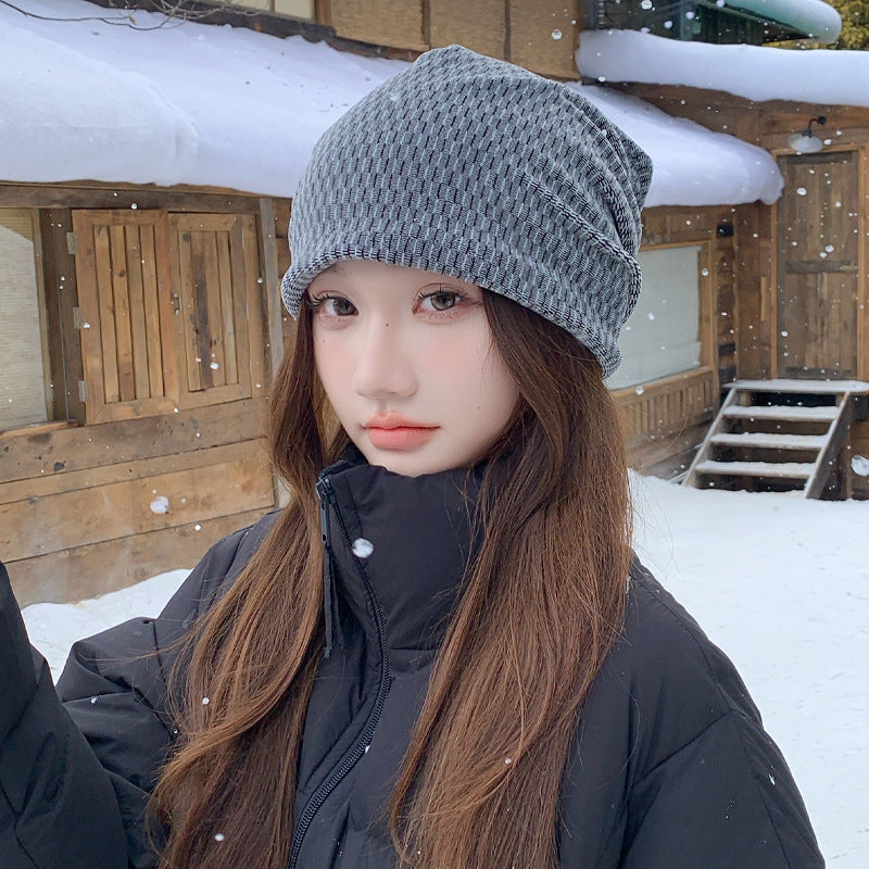 Double-layered hat and scarf set for winter