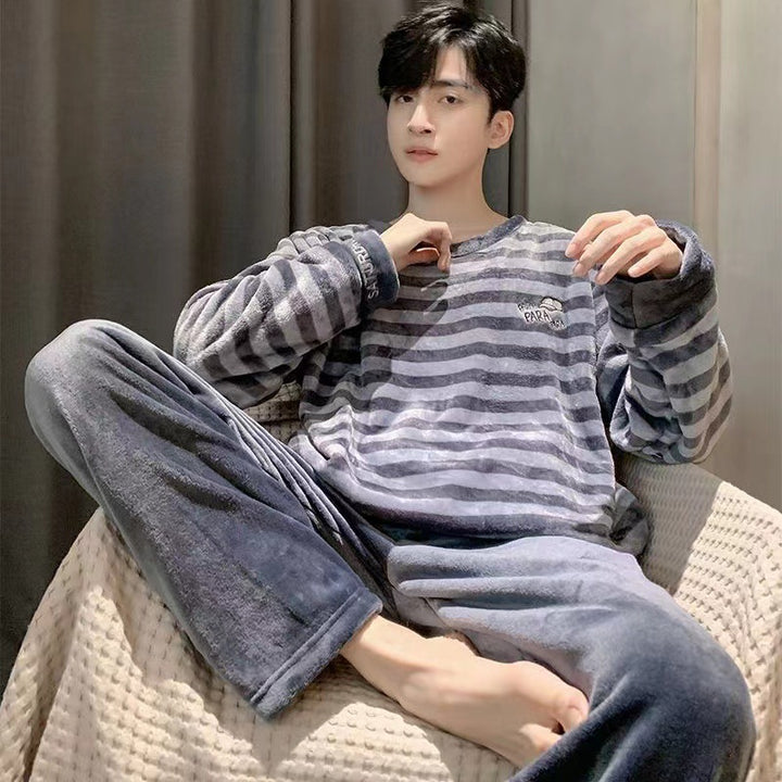 Flannel pajama set for men, long-sleeved