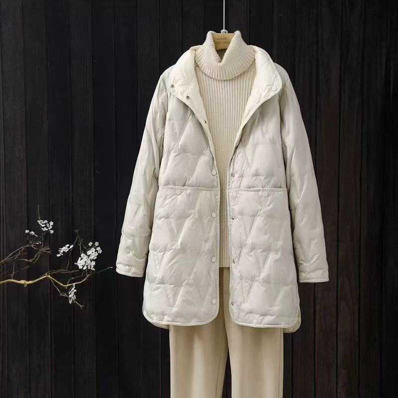 Reversible down jacket for women, medium length, plus sizes