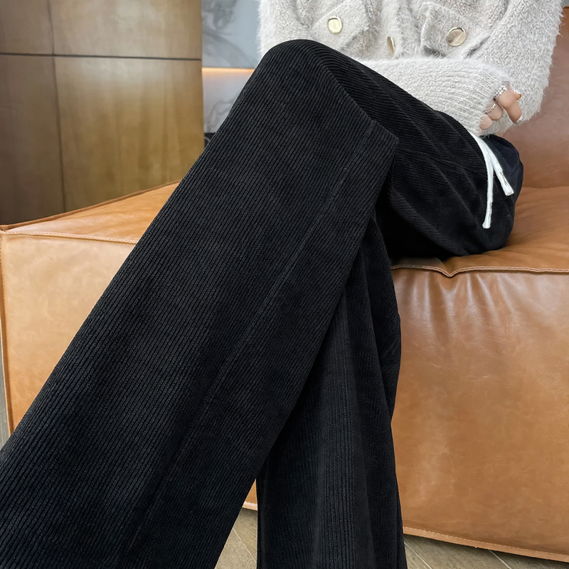 Chenille wide pants for women, straight cut