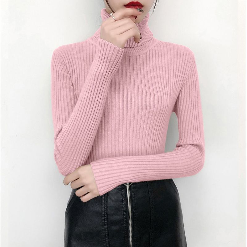 Women's knitted pullover with roll neck, fitted