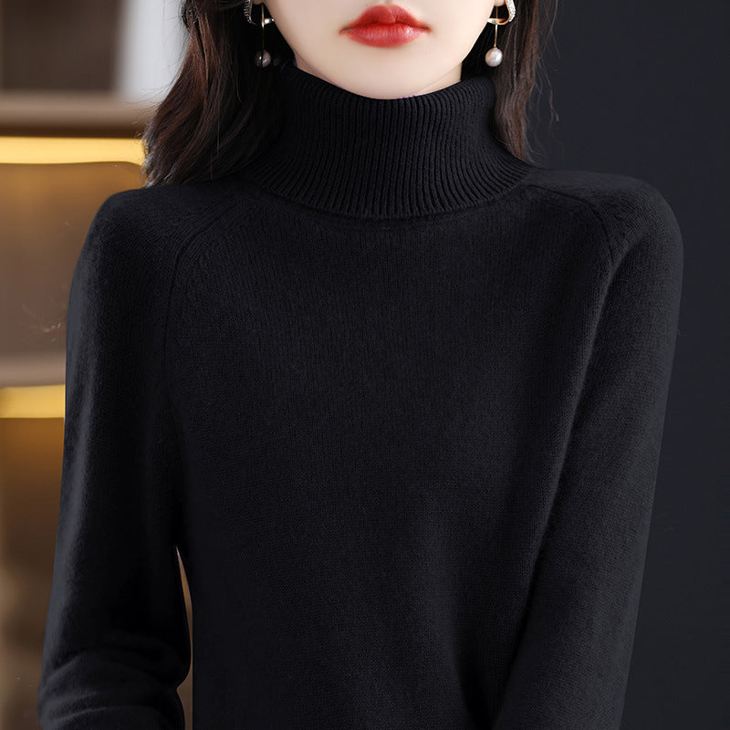 Women's knit pullover with stand-up collar, loose and long-sleeved