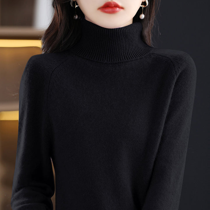 Women's knit pullover with stand-up collar, loose and long-sleeved