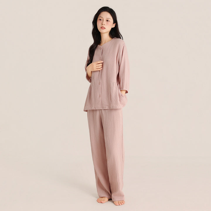 Cotton pajama set, round neck, for couples