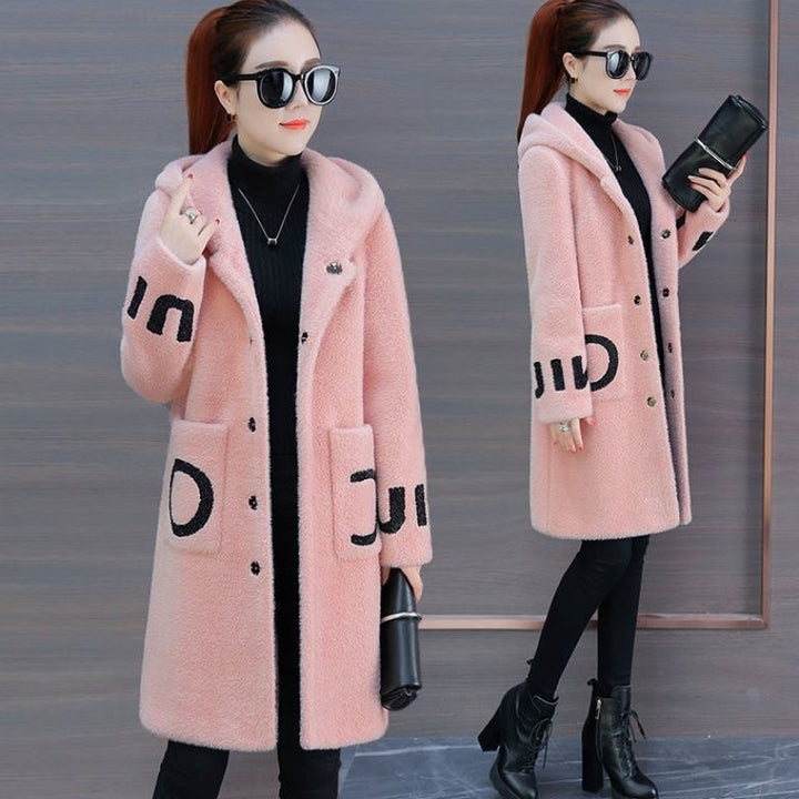 Lamb fleece coat, mid-length, women