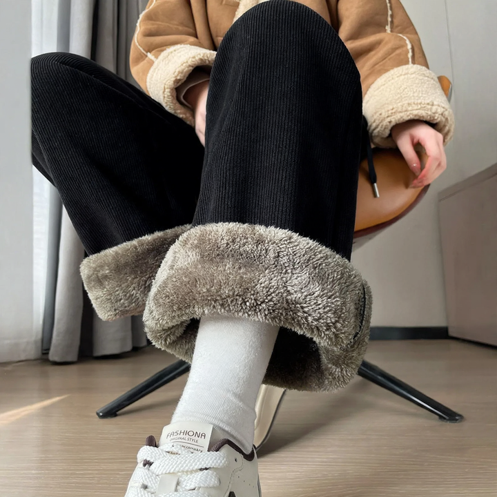 Padded corduroy wide pants for winter