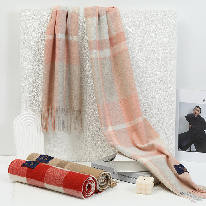 Wool scarf, checked, 200x65cm, long