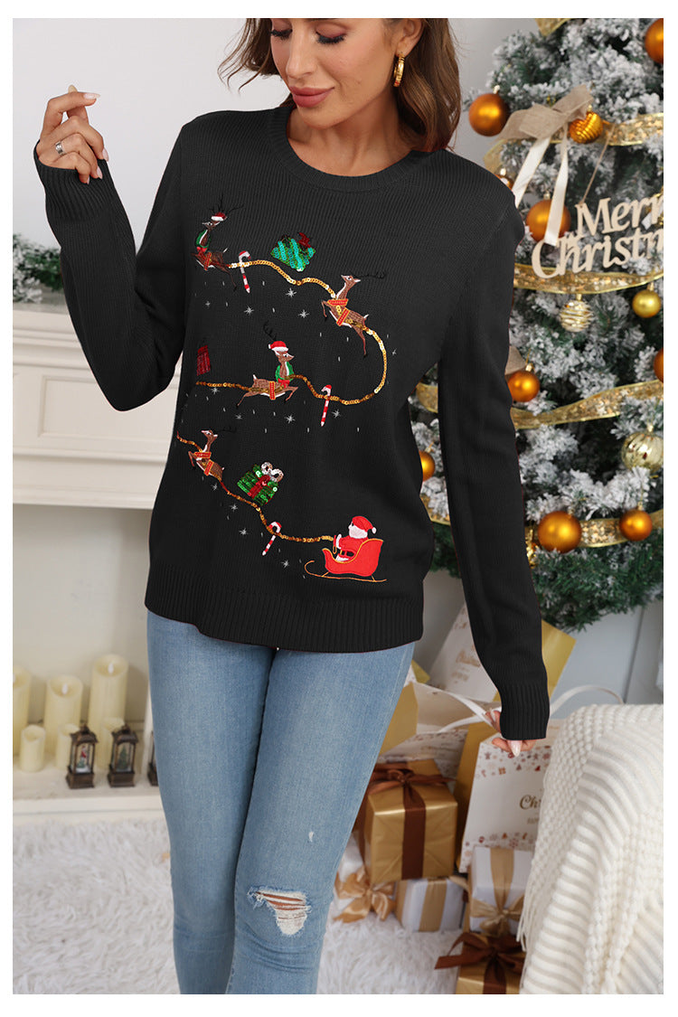 Christmas sweater for women, loose knit with animal motif
