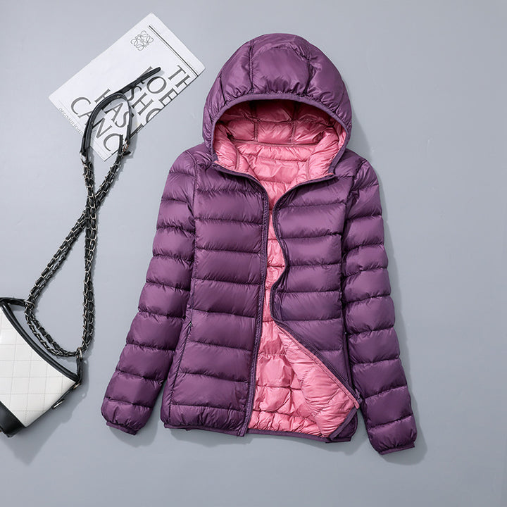 Reversible ladies' down jacket, lightweight and generously cut