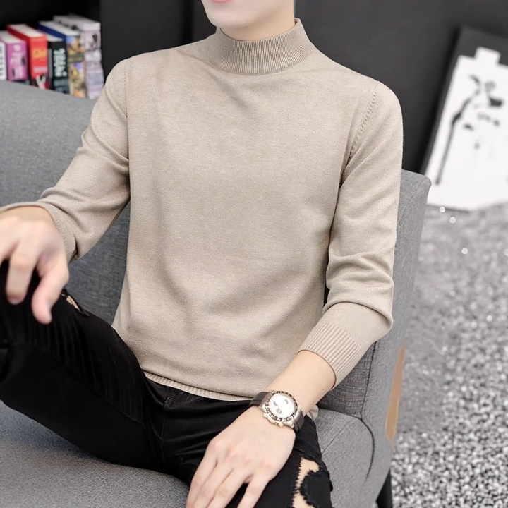 Men's sweater with stand-up collar, solid color