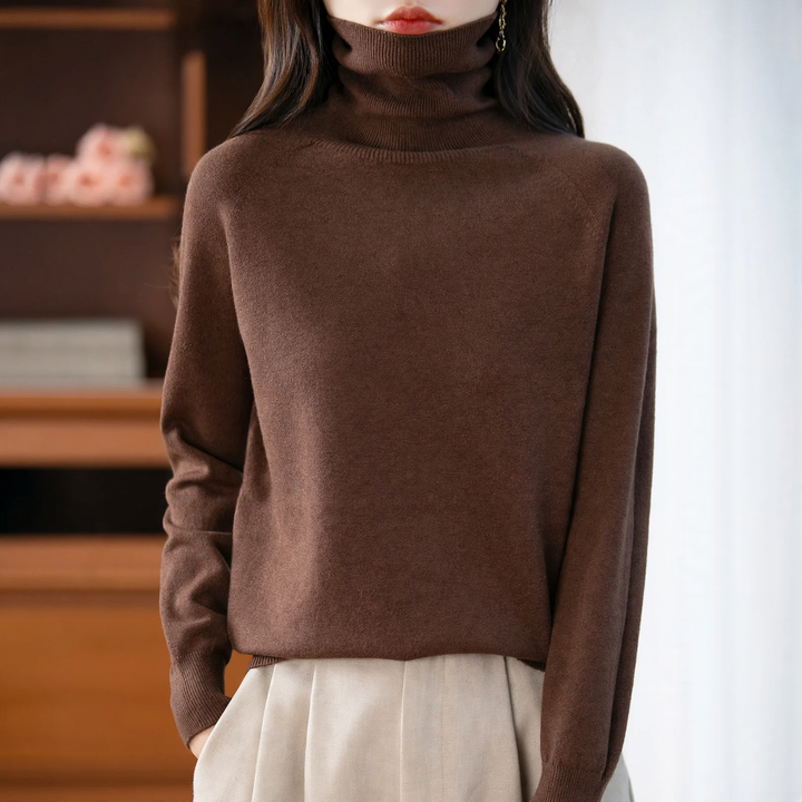 Ladies knit sweater with high collar, loose
