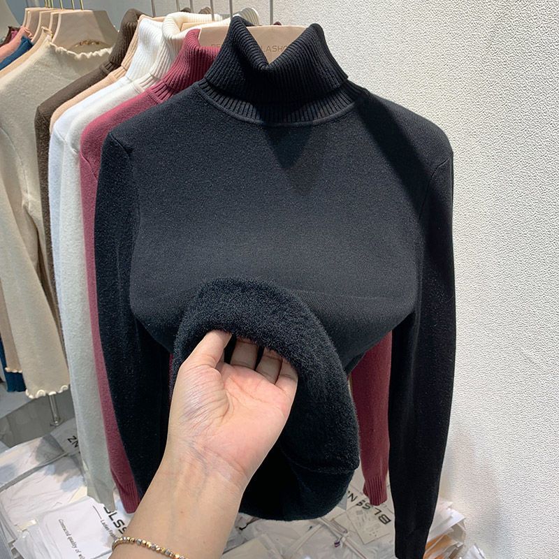 Women's turtleneck sweater, lined, solid color