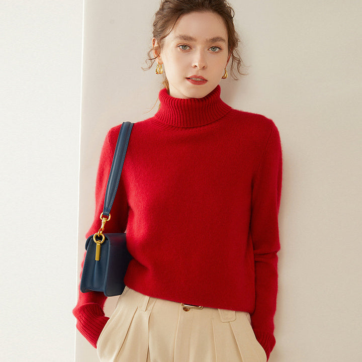 Women's turtleneck sweater made of wool, solid color
