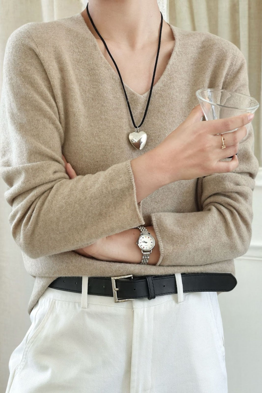 Women's wool sweater, crew neck, loose fit