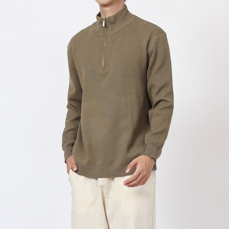 Men's wool sweater with stand-up collar and zipper