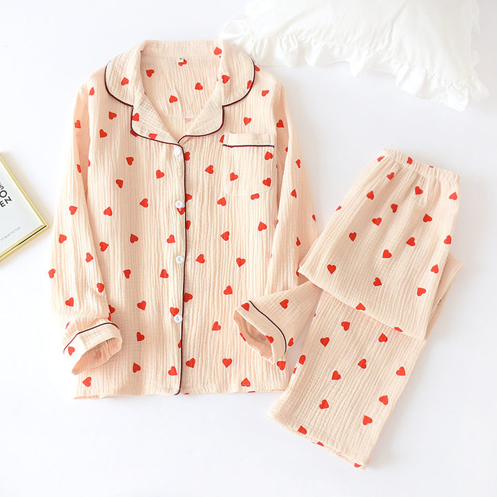 Women's pajamas, cotton gauze, long sleeves