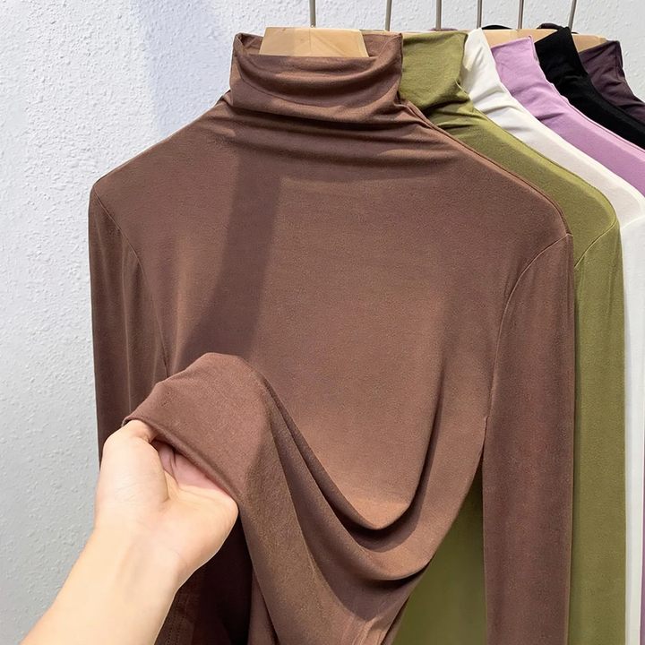 Women’s Long Sleeve Turtleneck Shirt, Ribbed and Elastic