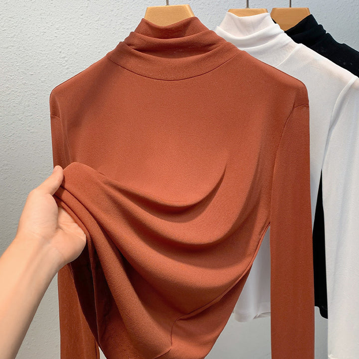Women's turtleneck top, mesh fabric, lined