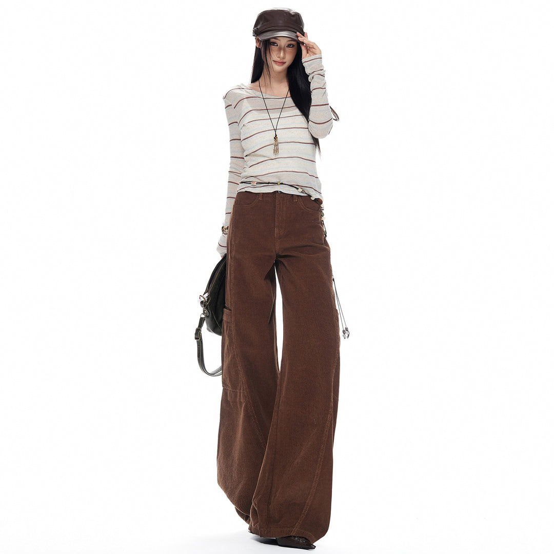Retro Cord Pants with Wide Leg