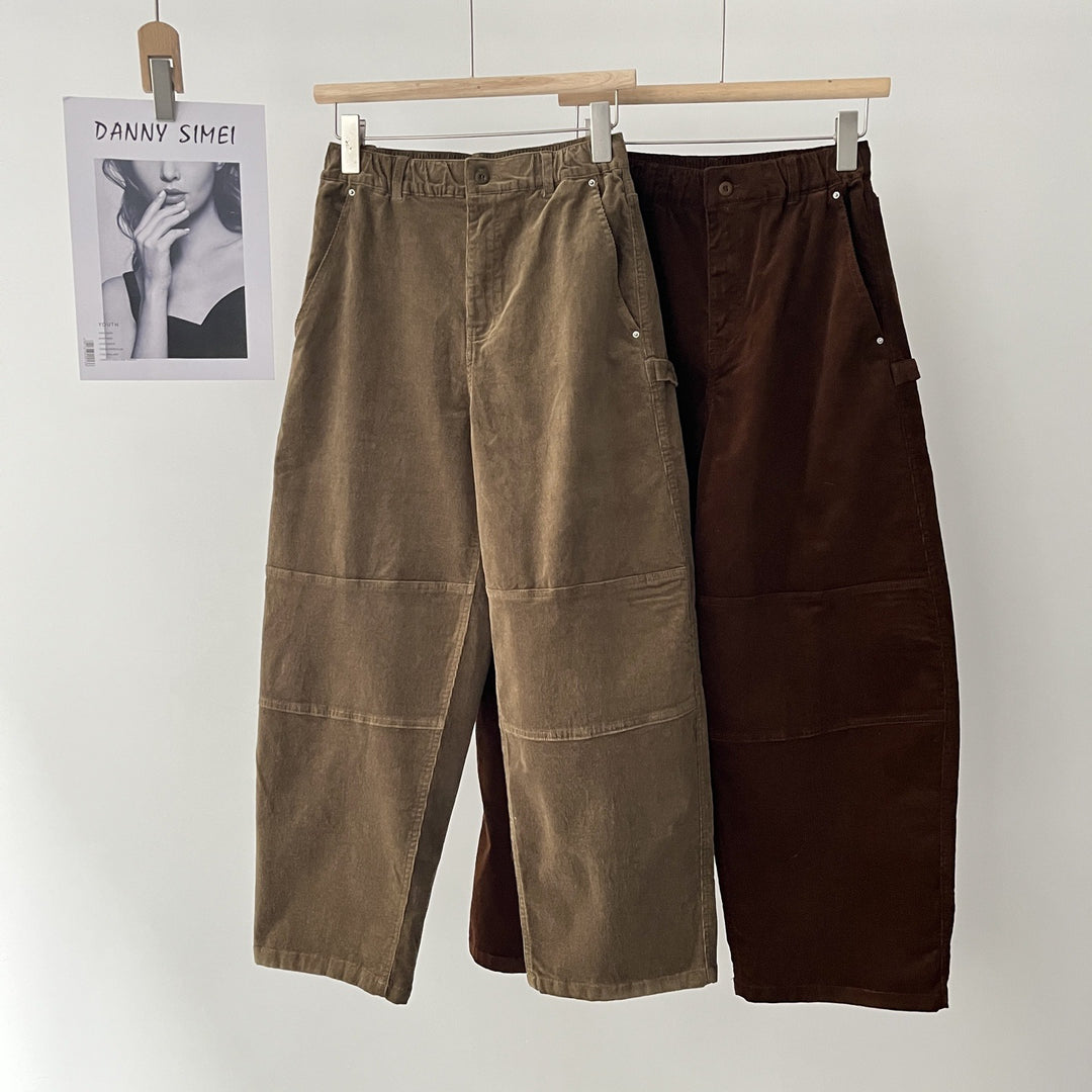 Casual corduroy cargo pants with elastic waistband