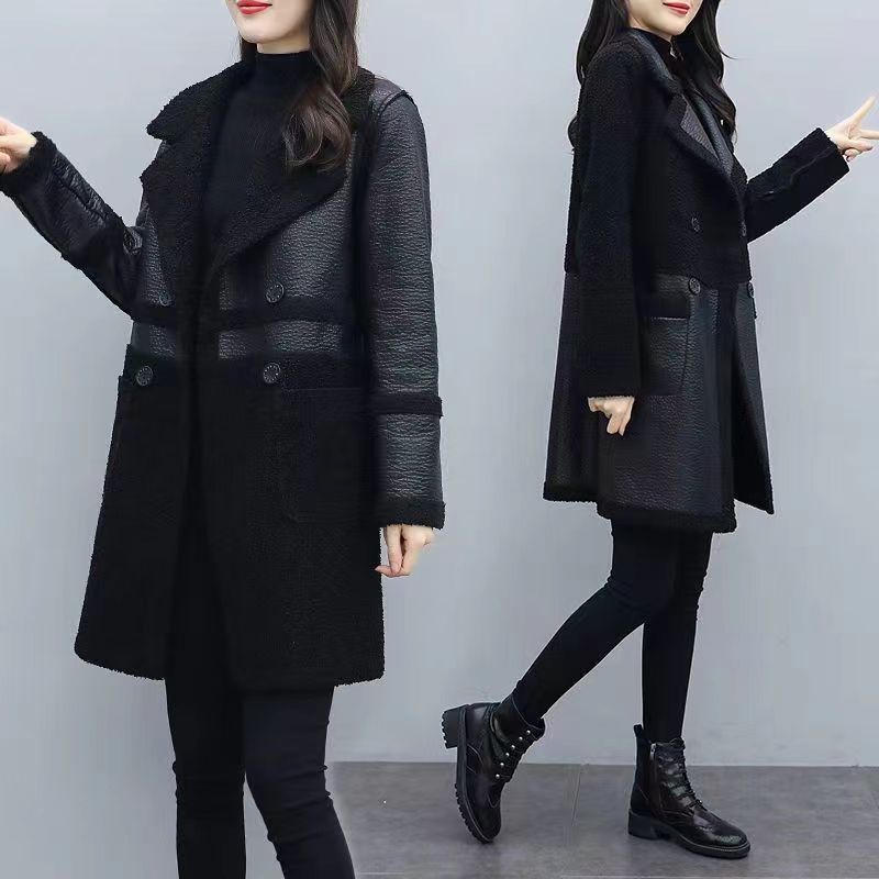 Women's Reversible Coat, Lambskin Look and Teddy Fleece, Mid-Length