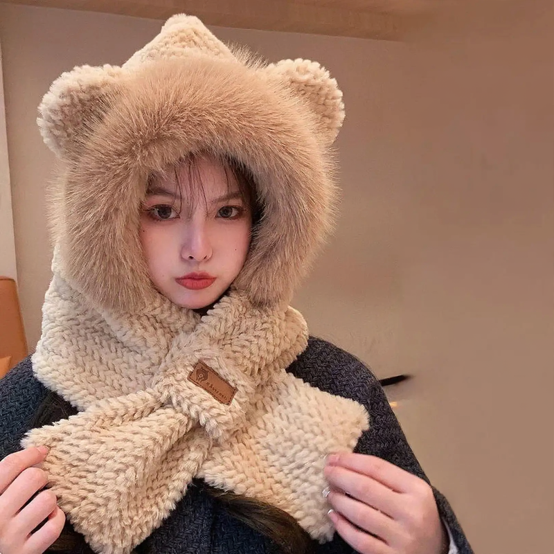 Plush set with hood, scarf, and gloves