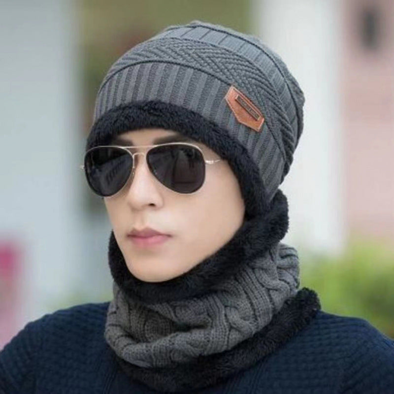 Knitted beanie with scarf, lined, men, winter