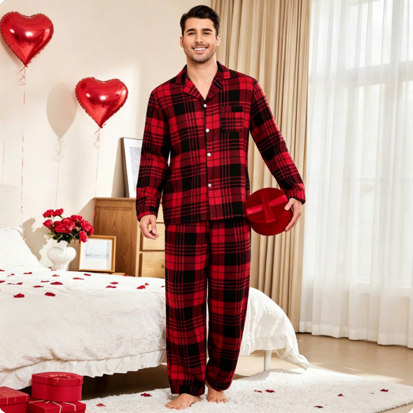 Luxurious family pajama set with check pattern