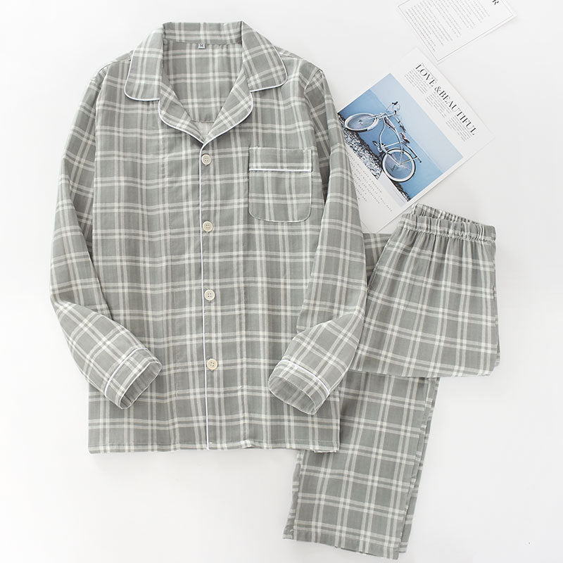 Men's Pajama Set made of cotton gauze, checked