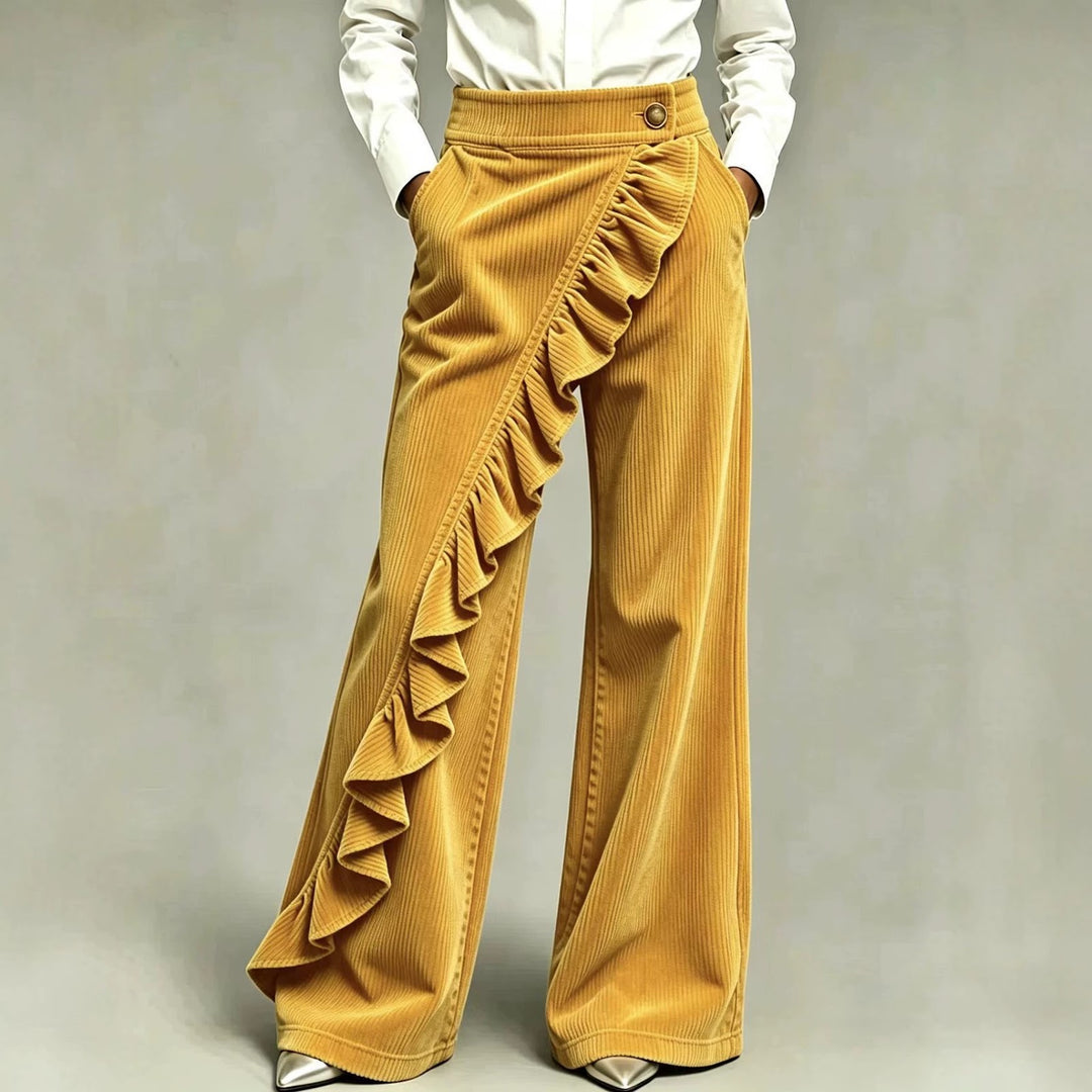 Women's corduroy pants with flared leg and high waistband