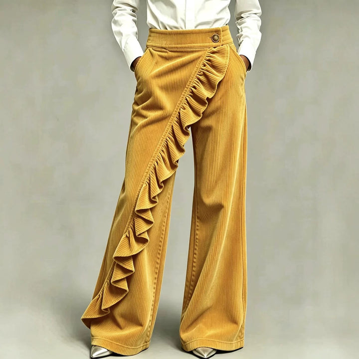 Women's corduroy pants with flared leg and high waistband