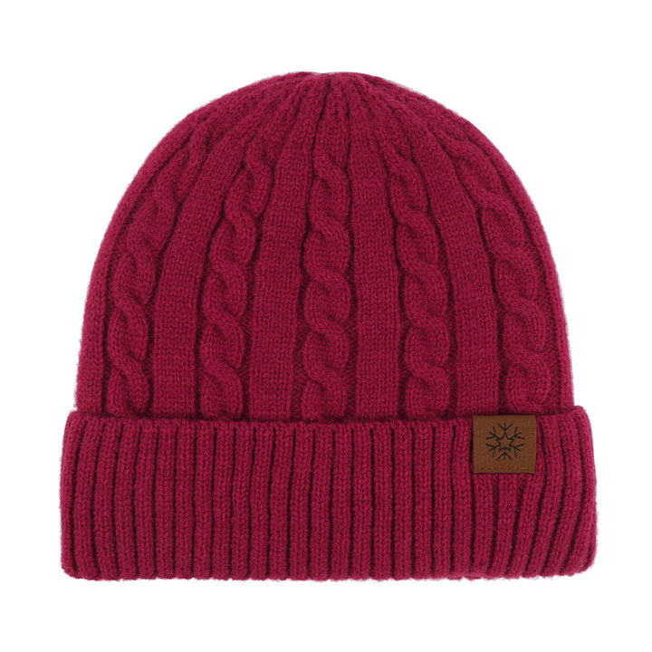 Fleece-lined knitted beanie with cuff, winter