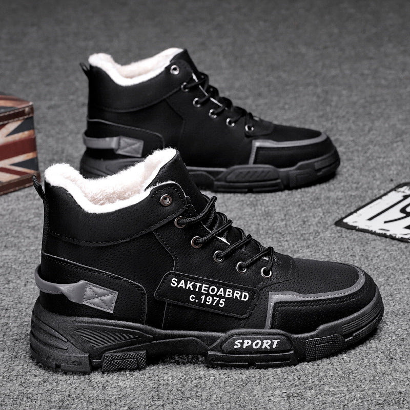 Men's winter boots, padded, faux fur, lace-up boots