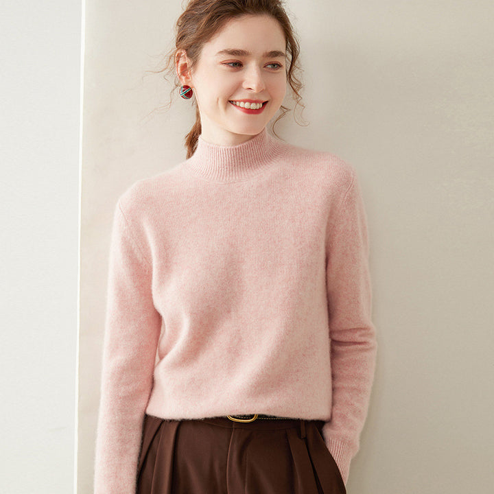 Women's cashmere sweater, semi-high collar, two-ply, loose