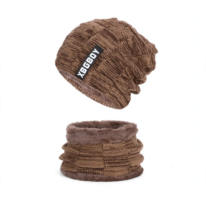 Winter knitted hat and scarf set, lined