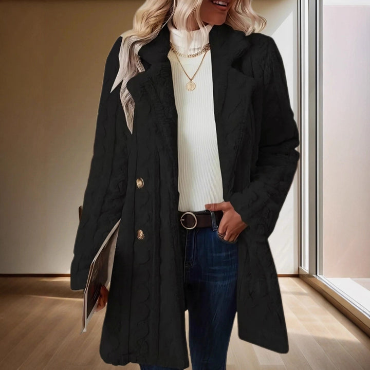 Women's coat with lapel collar and double button placket