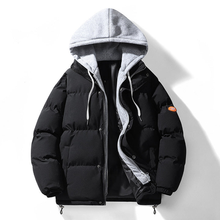 Padded hooded jacket for men, in a layered look