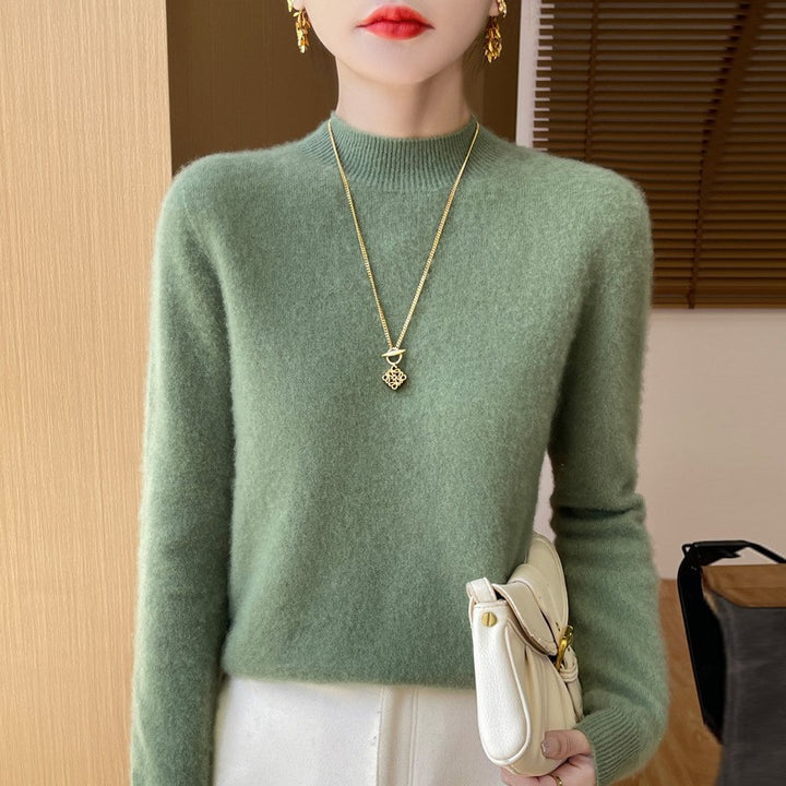 Women's wool sweater with stand-up collar made of 100% wool